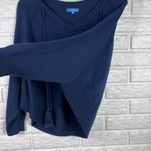 BURGESS The Tess Poncho Sweater | Hello Sailor Navy Blue V-neck Tassel Tie - Picture 5 of 7